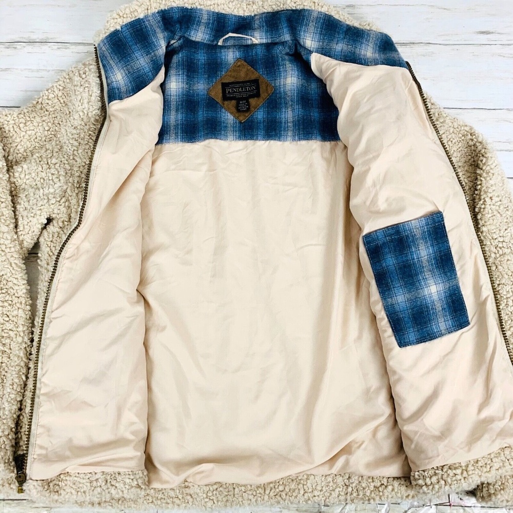 Pendleton Deep Pile Fleece Lined Full Zip Sherpa Jacket Womens Oatmeal Medium